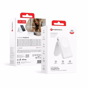 Ulkoinen akku yhteensopiva MagSafe:lle Forcell F-Energy MagStand F10K2 QC3.0 PD 5A 20W 10000 mAh valkoinen