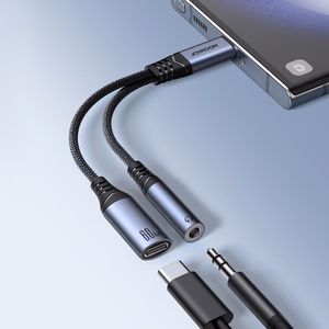 Joyroom SY-C02 2in1 DAC-sovitin USB-C - USB-C / 3,5 mm minijack - musta