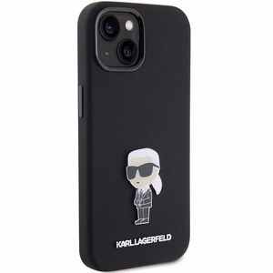 Karl Lagerfeld Silicone Ikonik Metal Pin case for iPhone 15 Plus / 14 Plus - black