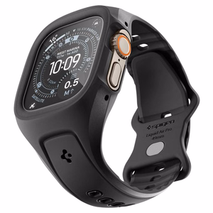 Spigen Liquid Air Pro -suojakuori rannekkeella ja 9H-panssarilasi Apple Watch Ultra 49 mm -mallille, mustat