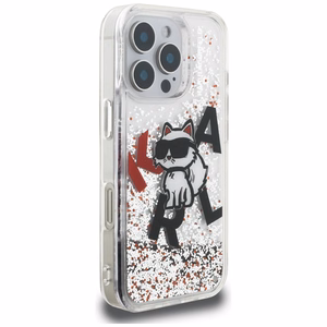 Karl Lagerfeld Liquid Glitter Choupette Logo Suojakuori iPhone 16 Pro Maxille - Kirkas