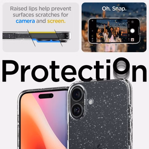 Spigen Liquid Crystal suojakuori laitteelle iPhone 16 6.1", läpinäkyvä glitter