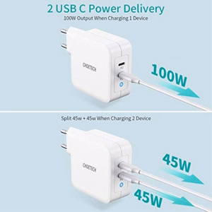 Charger CHOETECH GaN 2xUSB Type-C: 100W, PD