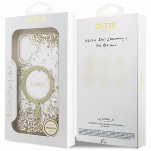 Guess Resin Bottom Glitter MagSafe Suojakuori iPhone 17:lle - kultainen