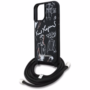 Karl Lagerfeld Suojakuori iPhone 16:lle KLHCP16SPGGRMPCK MagSafe-yhteensopiva (CRSSBY Grained PU W/ Pattern & Logo) - Musta