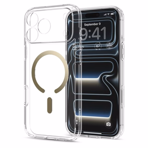 Spigen Ultra Hybrid MagSafe -suojakuori iPhone 18 Pro Max / 17 Pro Max -malleille, läpinäkyvä kullanvärinen
