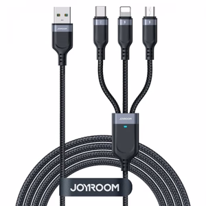 Joyroom S-A18 3in1 3.5A USB-A - Lightning+USB-C+MicroUSB Kaapeli 1.2m - Musta
