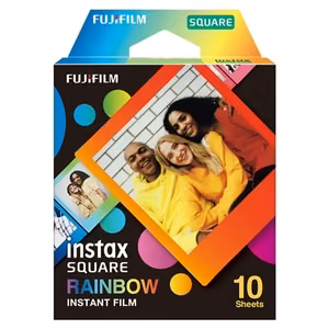 Fujifilm Instax Square Rainbow – rainbow-frame instant film, 72 × 86 mm, 2.4 × 2.4-inch image, 3.4 × 2.8-inch print, 10 sheets