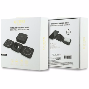 Langaton laturi 3in1 yhteensopiva MagSafe 15W GUESS GUE005639 musta