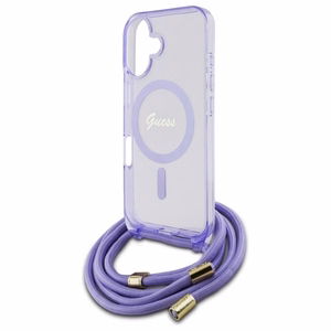 Guess Crossbody Cord Script MagSafe suojakuori iPhone 16:lle - violetti