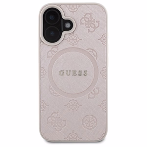 Guess Saffiano Peony Classic Logo MagSafe Suojakuori iPhone 16:lle - Vaaleanpunainen