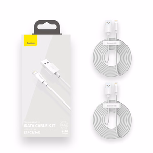 Baseus Simple Wisdom Data Kaapeli Kit USB to Lightning 2.4A (2PCS/Set) 1.5m valkoinen