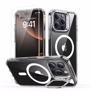 ESR Classic Hybrid Kickstand Halolock MagSafe Suojakuori-setti jalustan kanssa + Karkaistu lasi iPhone 16 Pro:lle - kirkas
