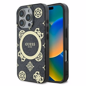 Guess IML Peony On 4G Background MagSafe Suojakuori iPhone 16 Pro Max:lle - musta