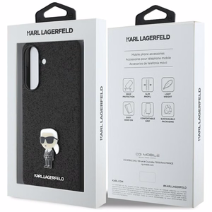 Karl Lagerfeld Fixed Glitter Ikonik Logo Metal Pin Case for Samsung Galaxy A56 - Black