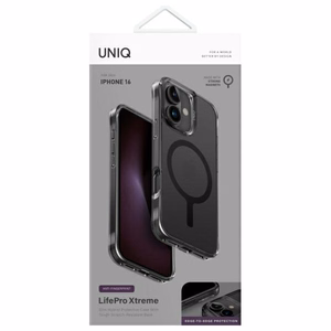 Uniq LifePro Xtreme Magclick lataava Suojakuori iPhone 16:lle - musta
