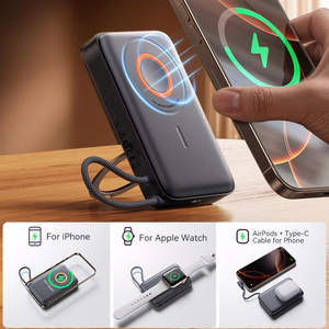 Joyroom JR-PBM02 Powerbank 22.5W 10000mAh 3in1 magneettinen induktiivinen yhteensopiva MagSafe kanssa sisäänrakennetulla kaapelilla - musta