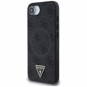 Guess HC MagSafe PU 4G Ring Triangle Logo Suojakuori iPhone 16e:lle - Musta