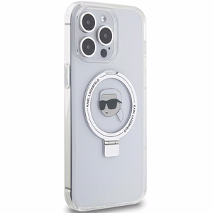 Karl Lagerfeld KLHMP15LHMRSKHH iPhone 15 Pro 6.1 valkoinen/valkoinen kovakuori Ring Stand Karl Head MagSafe