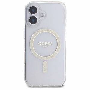 Guess GUHMP16MHFGERET iPhone 16 Plus 6.7" läpinäkyvä kovakuori IML Glitter Circle MagSafe