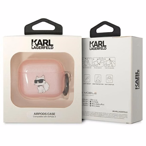 Karl Lagerfeld KLA3HNCHTCP vaaleanpunainen suojus AirPods 3:lle Ikonik Choupette