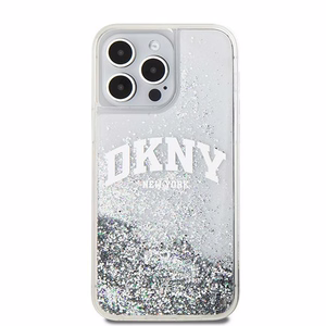 DKNY suojakuori iPhone 15 Pro Max 6,7' DKHCP15XLBNAET valkoinen HC nestemäiset kimalteet kaarilogolla