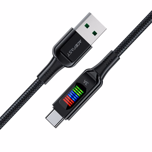 Acefast C7-04 USB-A USB-C 60W 1.2m kaapeli näytöllä - musta