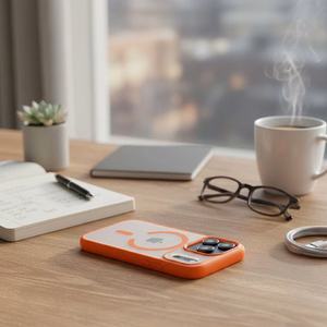 Case for iPhone 17 Pro / 18 Pro (low camera edge) Flexline Mag Cover compatible with MagSafe orange