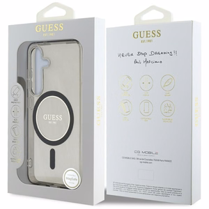 GUESS HC Magneettinen IML Glitter Circle Suojakuori Samsung Galaxy S25 Musta