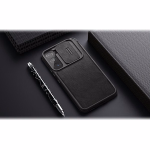 Nillkin Qin Nahka Pro Case Kotelo Samsung Galaxy S22+ (S22 Plus) Kamera Protector Holster Cover Flip Case Ruskea