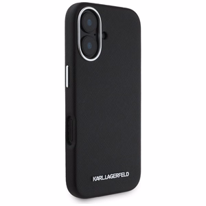 Karl Lagerfeld Saffiano Full Wrapped Elongated Metal Logo MagSafe Suojakuori iPhone 16:lle - musta