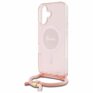 Guess Crossbody Cord Script MagSafe suojakuori iPhone 16:lle - vaaleanpunainen