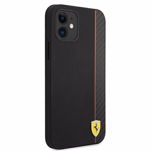 Ferrari FESAXHCP12SBK iPhone 12 mini 5.4" musta/musta kovakotelo On Track Carbon Stripe -raidoitusratkaisu