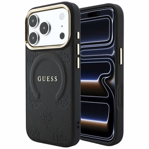 Kotelo mallille IPHONE 18 Pro/17 Pro MagSafe-yhteensopiva (Saffiano Peony Ring) (väri: musta)
