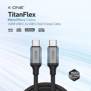 X-ONE TitanFlex -datakaapeli – C–C-tyyppinen – 5A, enintään 240W, 1,2 m, musta