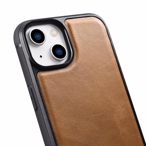 iCarer Nahka Öljyvaha kotelo päällystetty luonnollinen nahka iPhone 14 Plus ruskea (WMI14220719-TN)