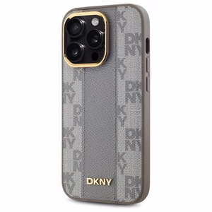 DKNY Nahkainen Checkered Mono Pattern MagSafe iPhone 14 Pro:lle Suojakuori - Beige