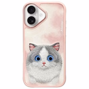 NIMMY Suojakuori BIG EYED PET 2.0 Kissa iPhone 16:lle vaaleanpunainen