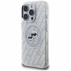 Karl Lagerfeld IML Glitter Karl & Choupette Heads Logo MagSafe suojakuori iPhone 16 Pro Max - harmaa