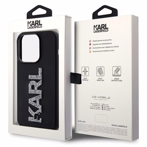 Karl Lagerfeld 3D Rubber Glitter Logo Suojakuori iPhone 15 Pro:lle - musta