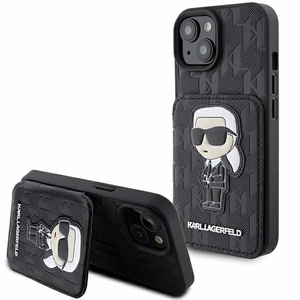 Karl Lagerfeld Saffiano Cardslots and Stand Monogram Ikonik Patch suojakuori iPhone 15:lle - musta
