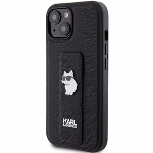 Karl Lagerfeld Gripstand Saffiano Choupette Pins Suojakuori iPhone 15:lle - musta