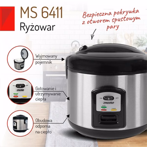 Mesko MS 6411 – riisinkeitin, 1000 W, 1,5 l, ruostumaton teräs/musta