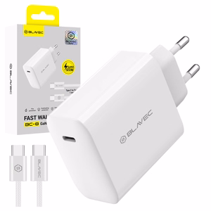 Blavec seinälaturi BC-8 GaN4 - Type C - PD QC 65W 3A Type C - Type C -kaapelilla (TCBC8G4-CW653A+CC) valkoinen