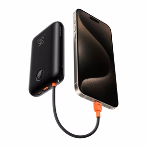 Veger K2 (W2068) 20000 mAh varavirtalähde 35W PD QC3.0 sisäänrakennetuilla USB-C- ja Lightning-kaapeleilla, musta