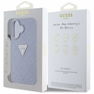 Guess Hot Stamp 4G Pattern Triangle Metal Logo iPhone 16 Suojakuori - violetti