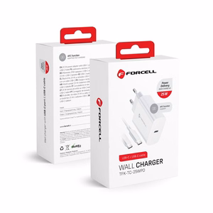 Puhelinlaturi Forcell F-Energy USB C QC4.0 PD 3A 25W + kaapeli USB C - USB C TFK-TC-25WPD valkoinen
