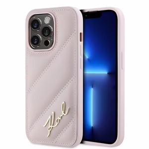 Karl Lagerfeld Diagonal Quilted Script Suojakuori iPhone 14 Pro Max:lle - vaaleanpunainen