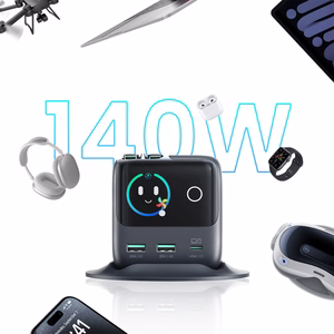 Joyroom Podix JR-TRD01 GaN 140W Desktop Charger with 5 Ports and Dual Retractable Cables - Gray