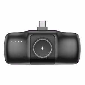 Wozinsky WF16-YCS 5000mAh 15W USB-C Mini Power Bank, jossa on sisäänrakennettu USB-C-kaapeli ja Apple Watch -laturi - musta